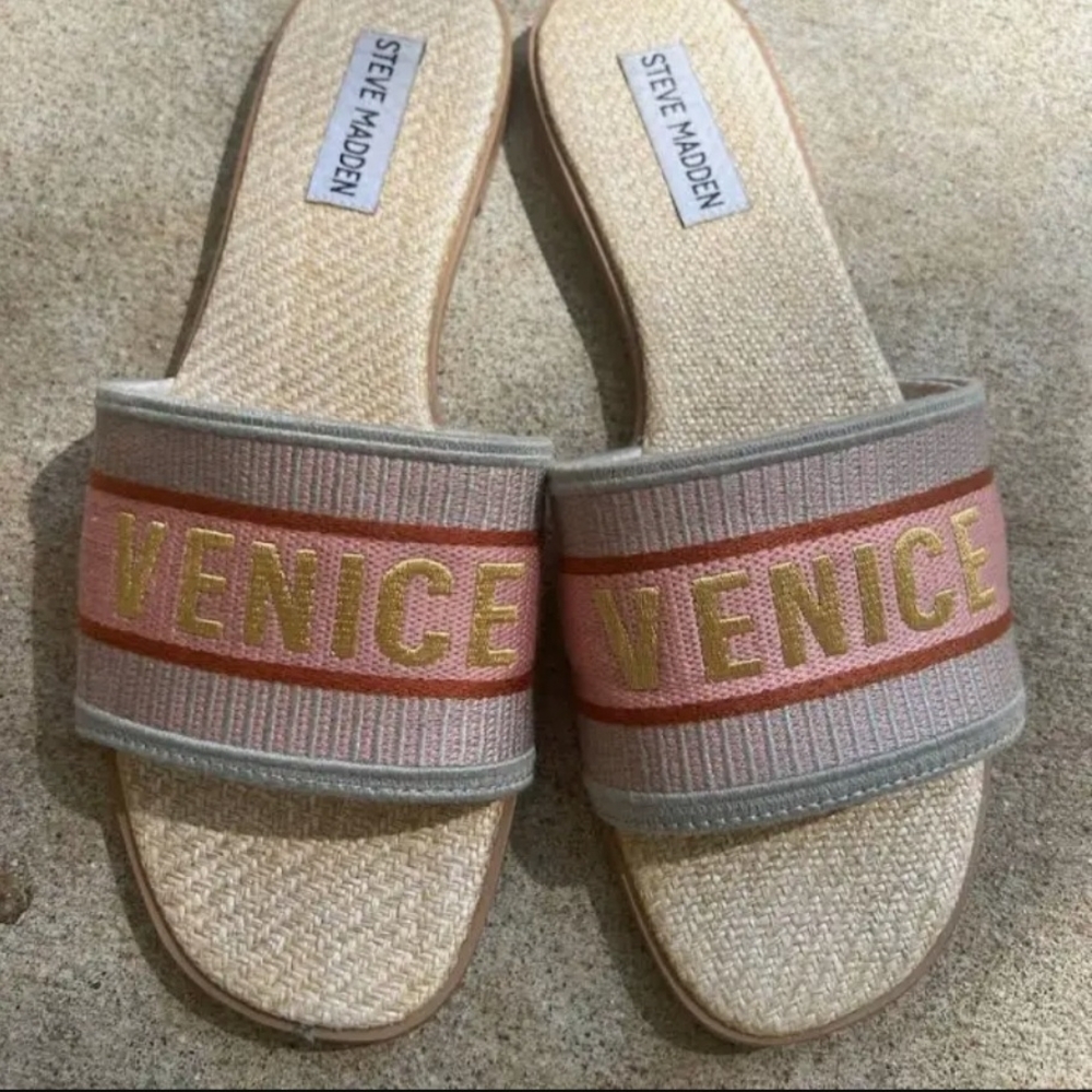 Steve Madden Venice Pink and Gold Slide Sandals
